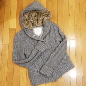 American Eagle Sweater Jacket with Faux Fur!